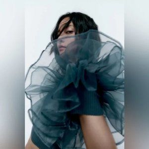 ZARA ORGANZA CROP TOP DUCK BLUE